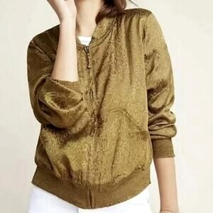 Anthropologie Green Leopard Print Bomber Jacket 1X